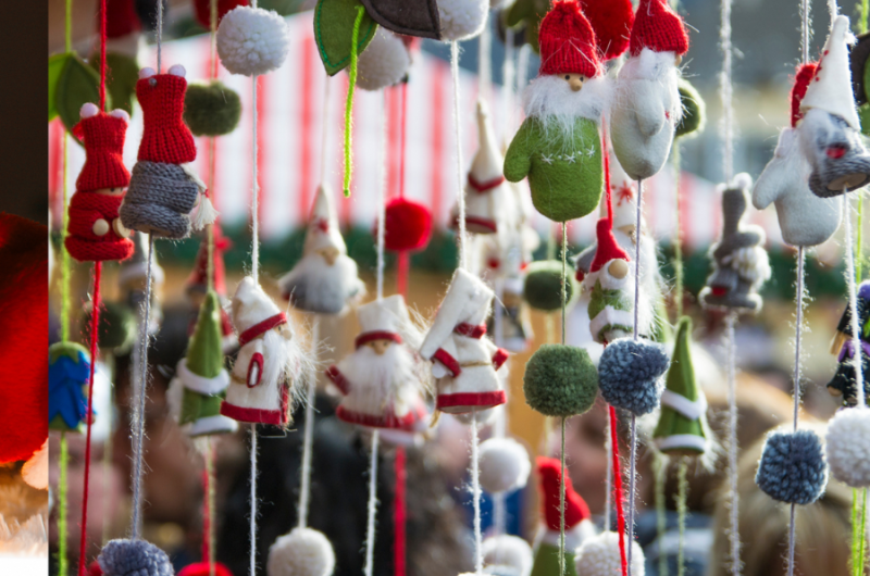 Pompom Christmas decorations on string