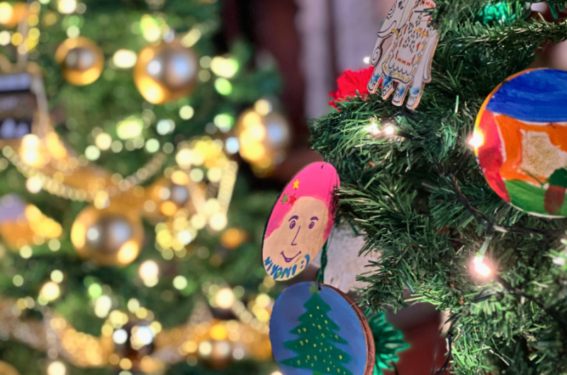 Close up of a bauble on a Christmas tree