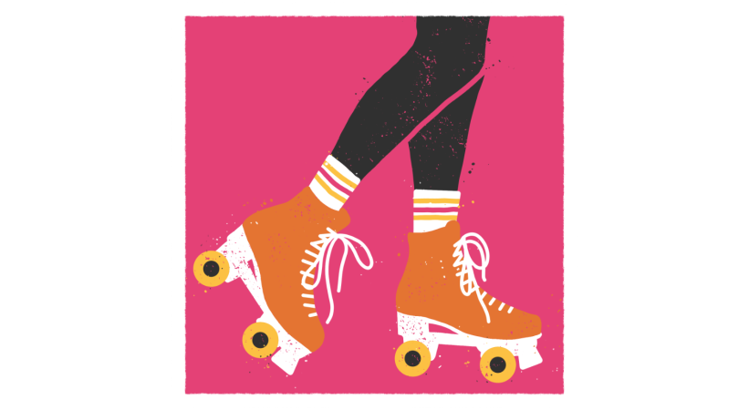 Brightly coloured rollerskates
