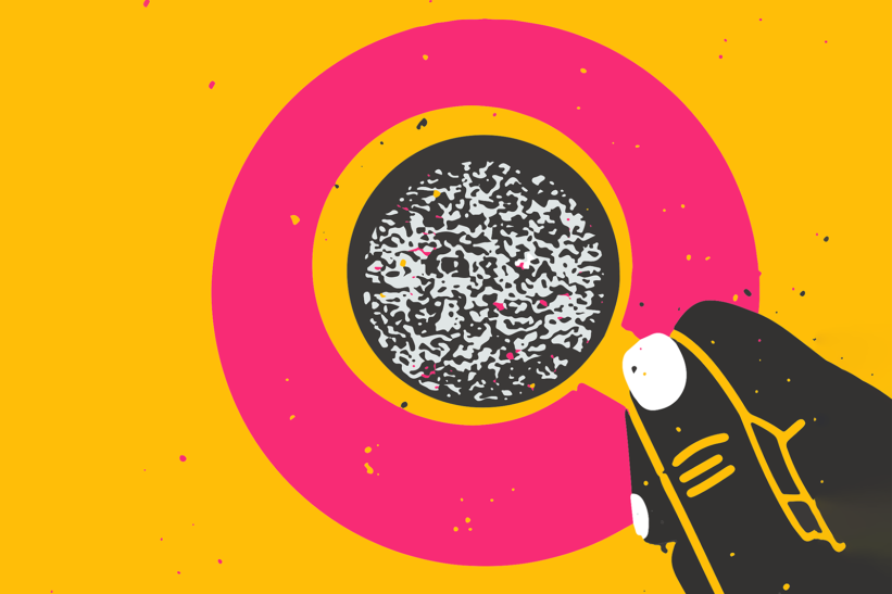 Illustration of a pink and yellow coffee cup