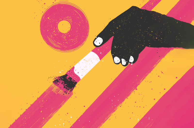 Illustration of a hand using a paint brush