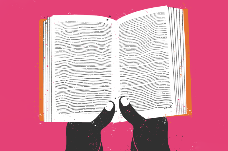 An illustration of a book being held open with two hands