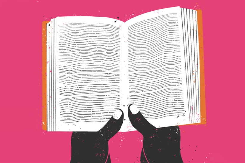 An illustration of a book being held open with two hands
