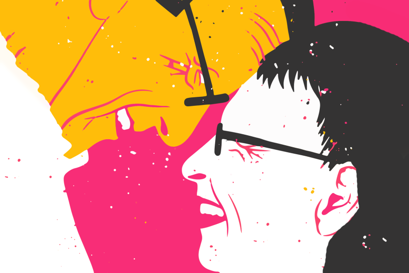 Illustration of two older people wearing glasses