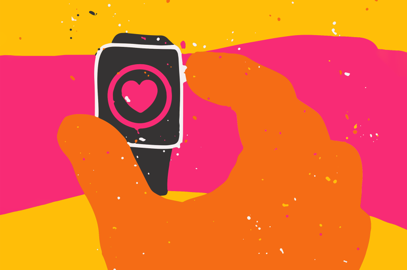 Illustration of a digital watch with a heart on it